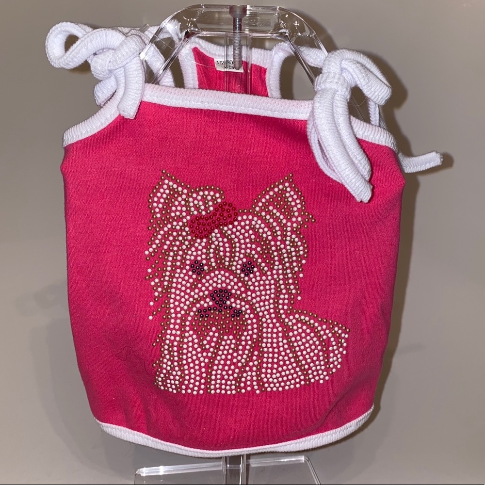 Beaded Yorkie Halter Top w/ white ties and piping